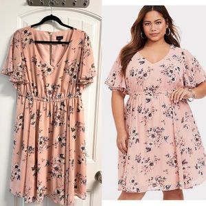 Torrid BLUSH FLORAL CHIFFON SKATER DRESS